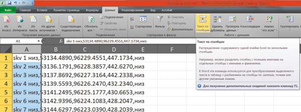 Рис. 15. Инструмент MS Excel, выполняющий разделение данных по столбцам
