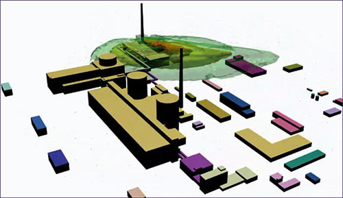 Рис. 6. Визуализация переноса радиационного загрязнения на АЭС
