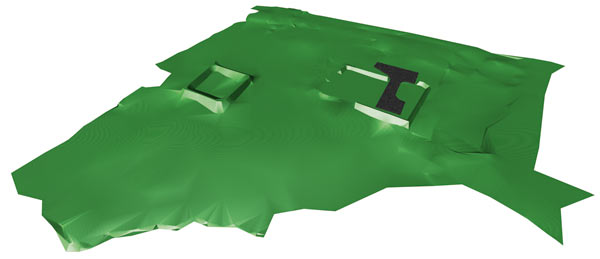 Рис. 1. Модель рельефа площадки проектирования, выполненная в ПО GeoniCS 