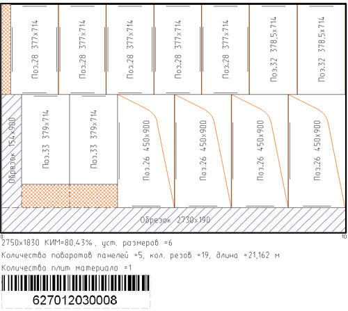 Рис. 2. Карта раскроя для станка Altendorf со штрих-кодом