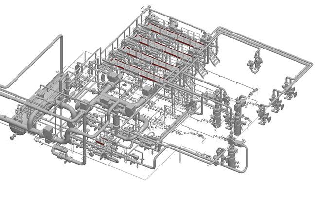 Для анализа прочности сложных трубопроводов компания CNGS использовала приложение AutoPIPE, позволившее выполнить интегрированное проектирование системы трубопроводов платформы