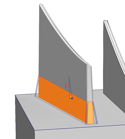 Рис. 9. При добавлении уклонов CAD-система PowerSHAPE автоматически корректно продляет и обрезает все прилегающие поверхности, в том числе 