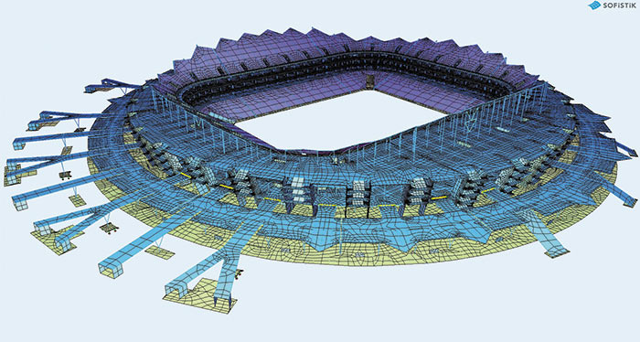 Расчетная конечно-элементная модель стадиона в Самаре