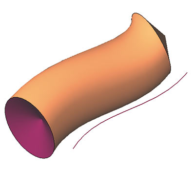 Рис. 2. Построение тела движением нескольких непересекающихся контуров на криволинейной поверхности