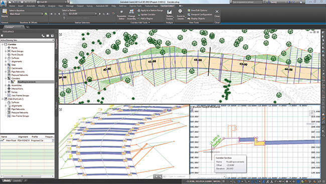 Рис. 6. Усовершенствованные инструменты моделирования коридоров AutoCAD Civil 3D 2015 дают большую гибкость при проектировании и визуализации моделей линейных сооружений