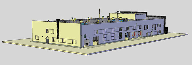 Рис. 1. Промышленное здание для переработки химически вредных отходов, спроектированное в AutoCAD MEP