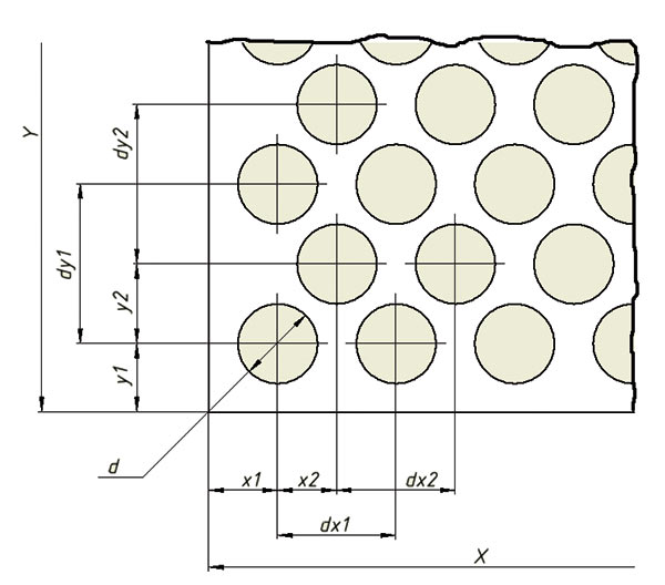 Рис. 9. Фрагмент параметрического эскиза поперечной плоскости теплообменника в программном комплексе SolidWorks