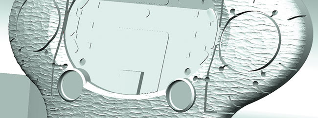 Рис. 7. Иллюстрация наложения текстурированной 3D-поверхности на твердотельную деталь методом ортогональной проекции