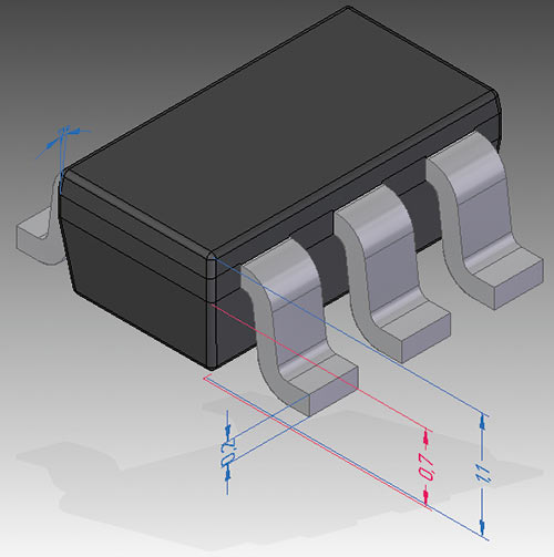 Рис. 1. Управляющие 3D-размеры на модели электронного компонента
