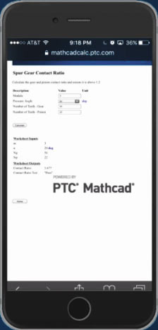 Рис. 3. Интерфейс PTC Mathcad Gateway для смартфона