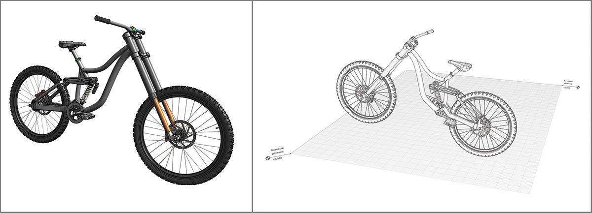 Рис. 39. Модель велосипеда в формате C3D, открытая в разных приложениях (автор — А. Свечников)