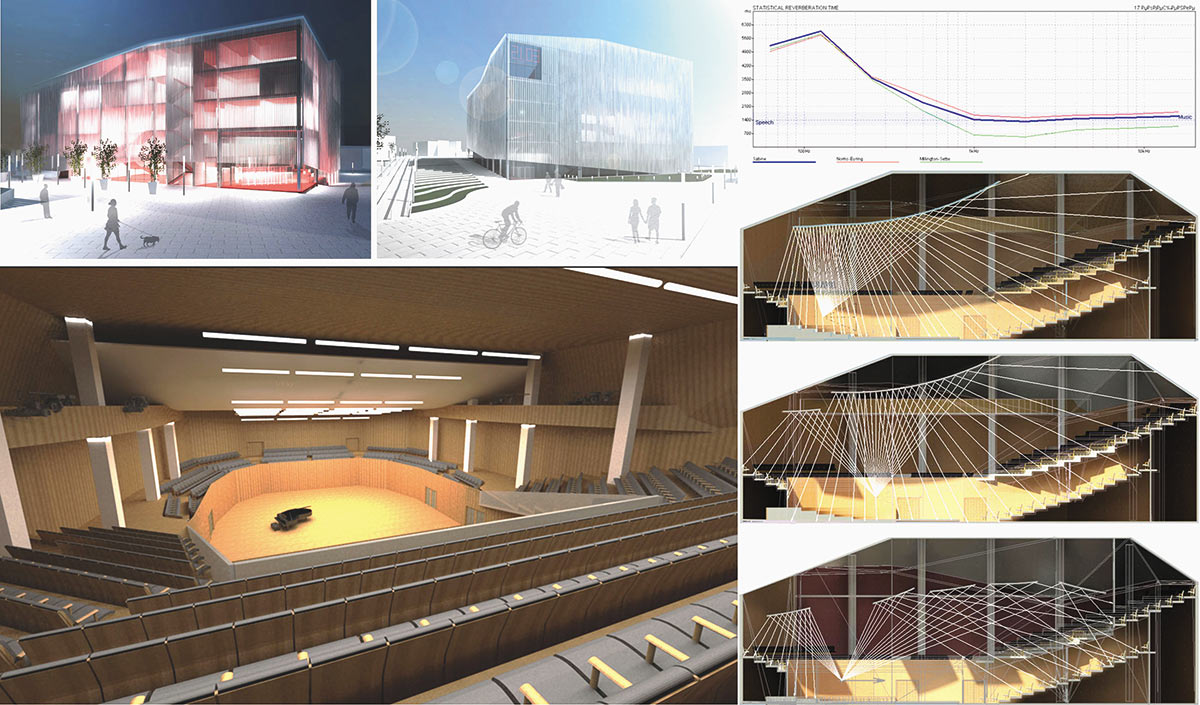 Рис. 7. Проект универсального концертного зала с расчетом акустики. Дипломная работа Зои Мишеновой 2011 года выполнена в Autodesk Revit и Autodesk Ecotect Analysis