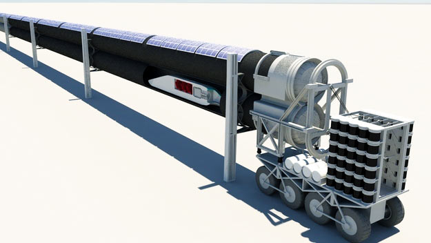 Концепт Hyperloop, разработанный в Autodesk, предусматривает непрерывное производство из армированного полимера. Этот материал часто применялся для укрепления мостов, но никогда ранее не использовался в таком масштабе