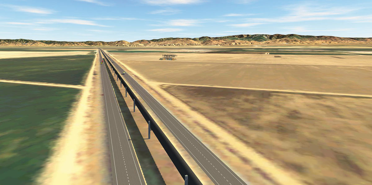 Визуализация транспортной инфраструктуры Hyperloop,  моделированной в Autodesk Infraworks 360 Pro