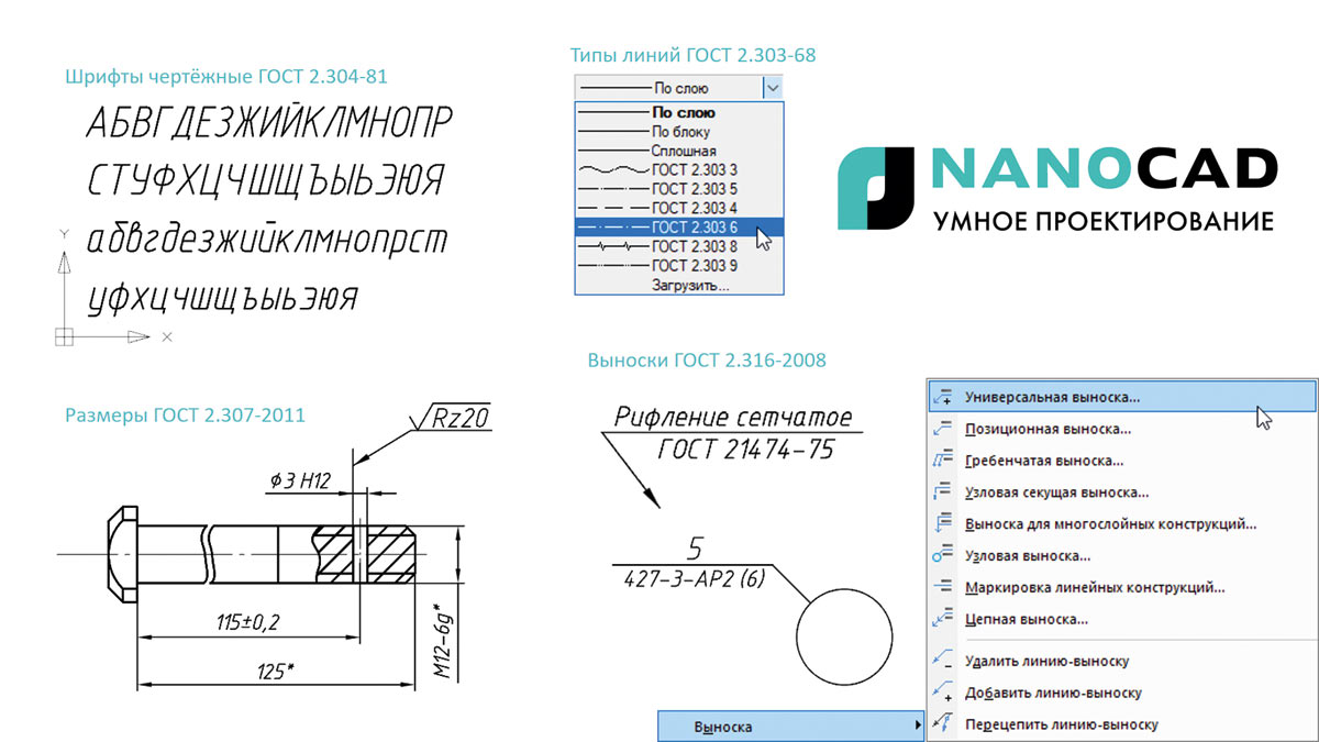 Рис. 7. Платформа nanoCAD Plus преднастроена на работу 
по российским стандартам проектирования (ГОСТы серий 2.3XX)