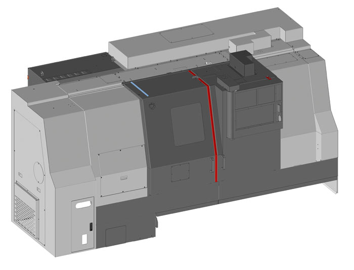 Кабинетная защита токарного обрабатывающего центра серии СТ25. 3D-модель была полностью спроектирована в TopSolid 7