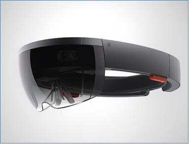 Рис. 1. Очки дополненной реальности Microsoft HoloLens 
и работа с ними при помощи характерных жестов