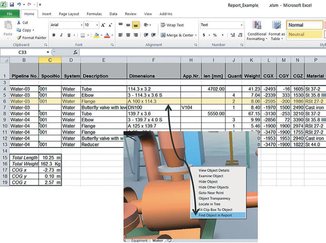 Рис. 8. При нажатии на элементы, созданные в отчетах Excel, объекты отображаются в eBrowser. Двусторонняя связь обеспечивает отображение отчетов путем нажатия на объекты в eBrowser