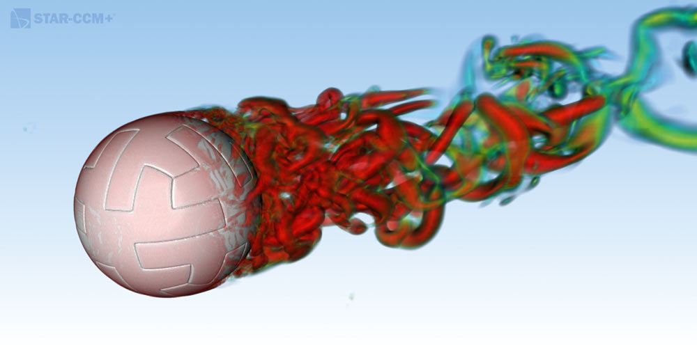 Рис. 1. Численное моделирование аэродинамики мяча в системе Simcenter STAR-CCM+