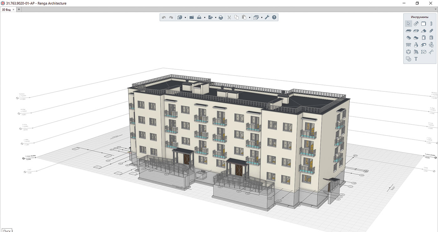 Рис. 1. 3D-модель жилого дома, выполненная в Renga