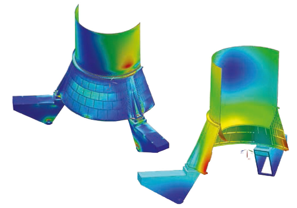 На основе конструкторской модели задней части твердотопливного ускорителя компания ATK создала конечно-элементную модель в Simcenter 3D