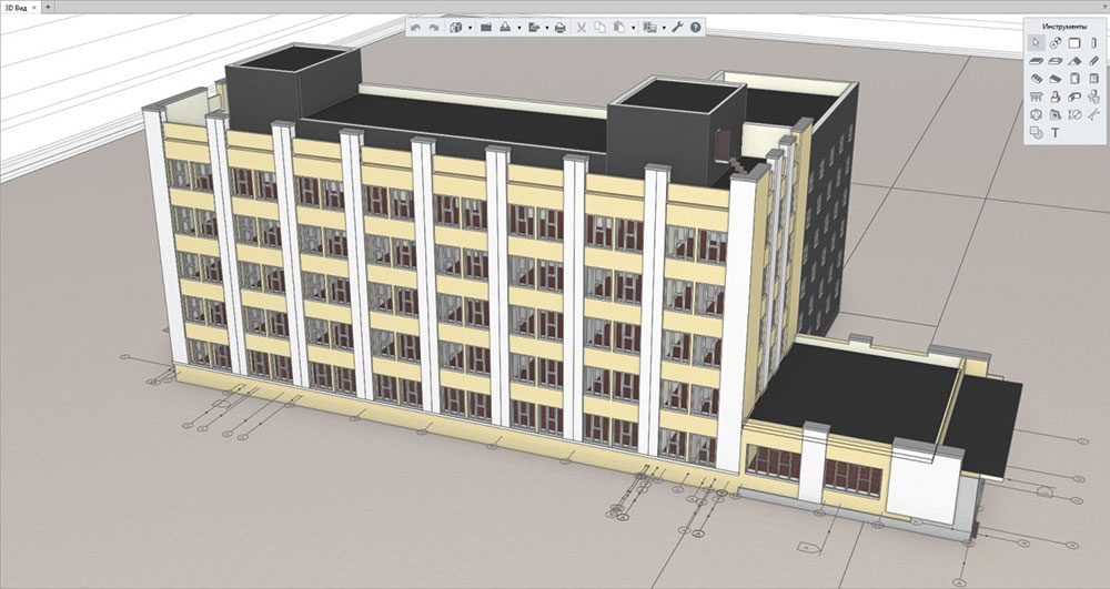 Рис. 1. 3D-модель общественного здания, выполненная в Renga