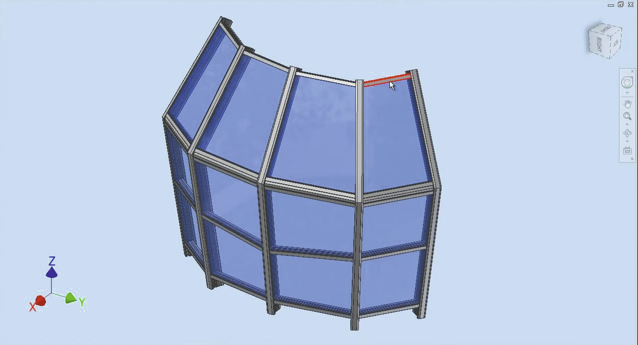 Рис. 1. Параметрическая 3D-модель эркерного фасада. Деталь Крышка выделена красным