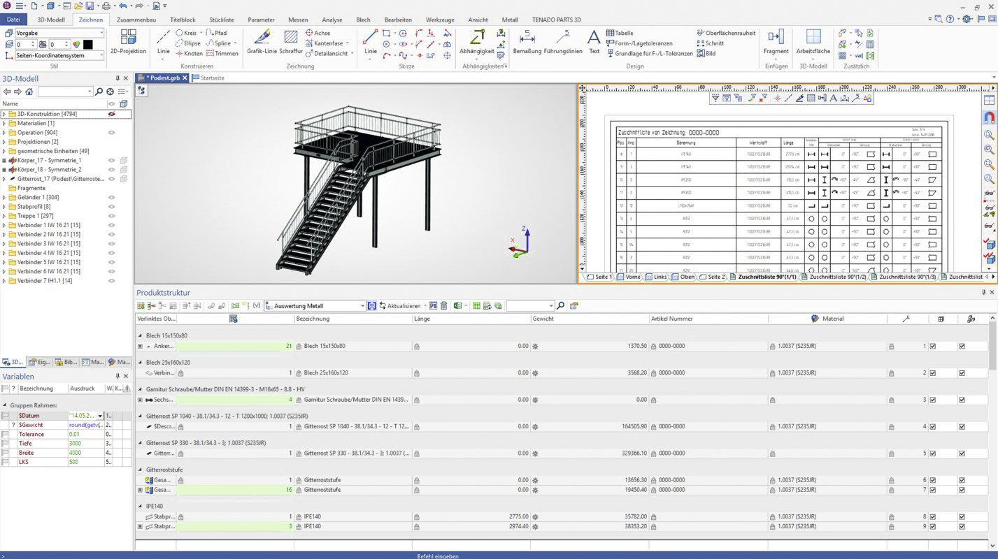 3D-сборка лестничной площадки со структурой изделия в TENADO METALL 3D