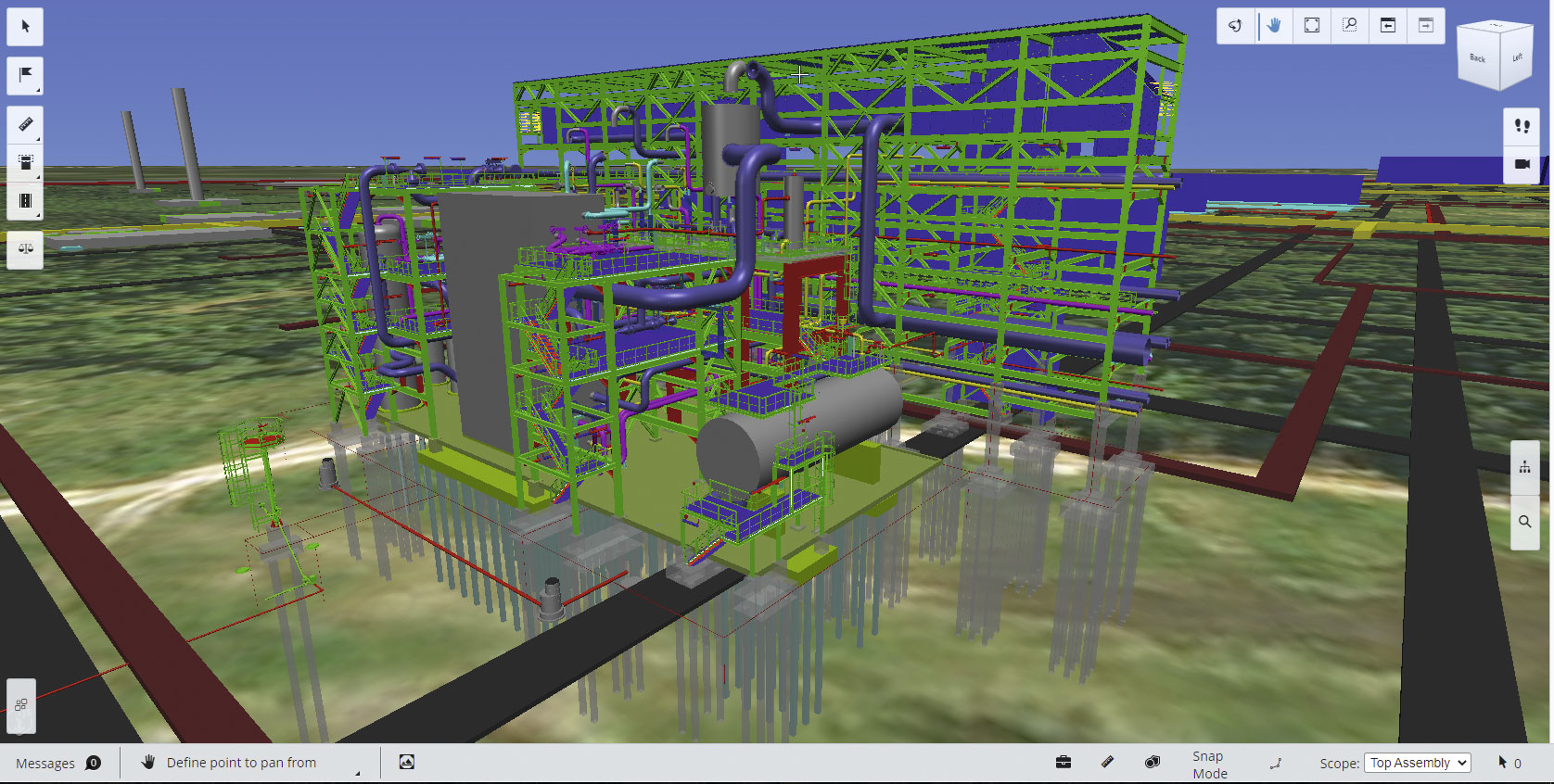 Фрагмент 3D-модели комплекса переработки ураносодержащего газа: установка осушки и деэтанизации пирогаза