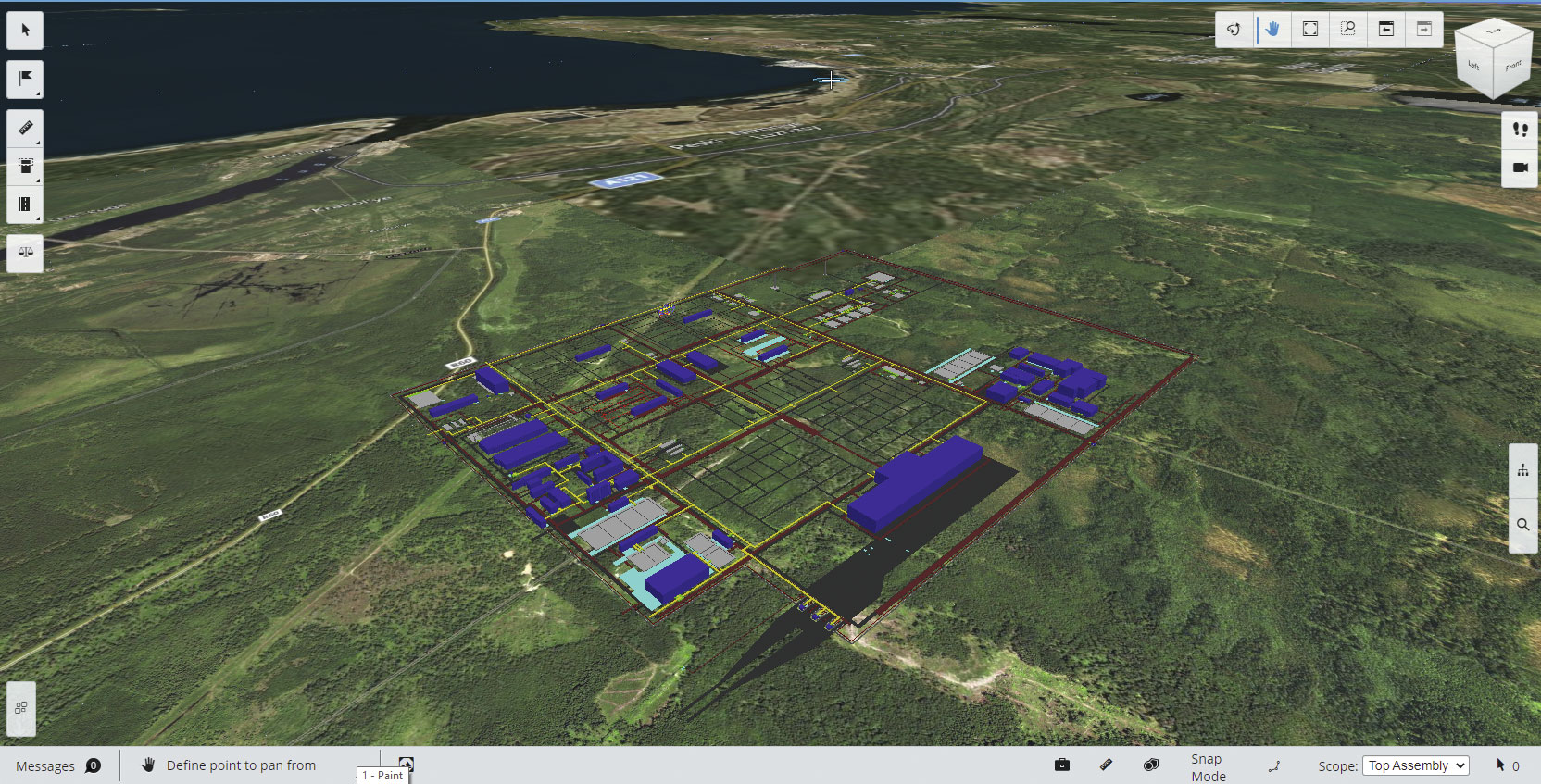 Генеральный план комплекса переработки этаносодержащего газа в iTwin с подгруженной картой
