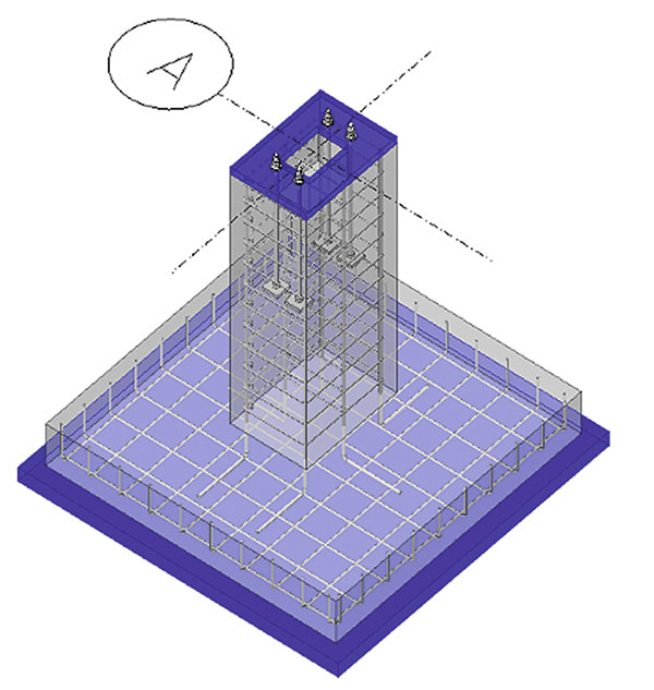 Рис. 9. Модель отдельно стоящего фундамента, созданная в nanoCAD Конструкторский BIM