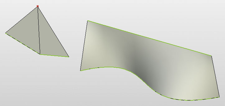 Рис. 5. Примеры линейчатых поверхностей (зеленые линии — направляющие)