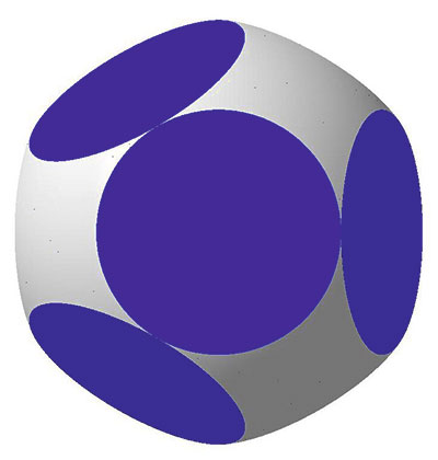 Рис. 3. Аналог октаэдра: 8 граней; 6 сферических участков. Двугранный угол 109,47°
