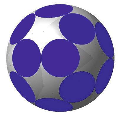 Рис. 5. Аналог икосаэдра: 20 граней; 12 сферических участков. Двугранный угол 138,19°