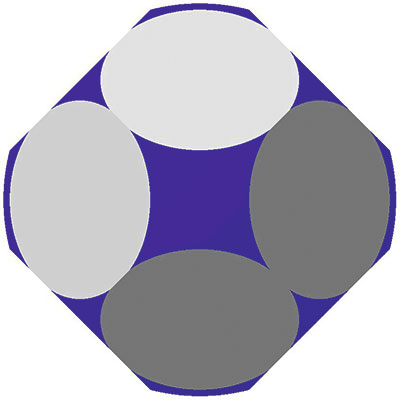 Рис. 6. Аналог ромбододекаэдра: 12 граней; 14 сферических участков. Двугранный угол 120°