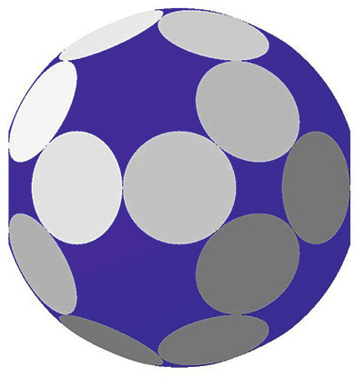 Рис. 10. Аналог тетракисгексаэдра: 24 грани; 14 сферических участков. Двугранный угол 143,13°