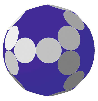 Рис. 11. Аналог триакисоктаэдра: 24 грани; 14 сферических 
участков. Двугранный угол 147,35°
