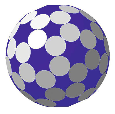 Рис. 16. Аналог пентакисдодекаэдра: 60 граней; 32 сферических участка. Двугранный угол 156,72°