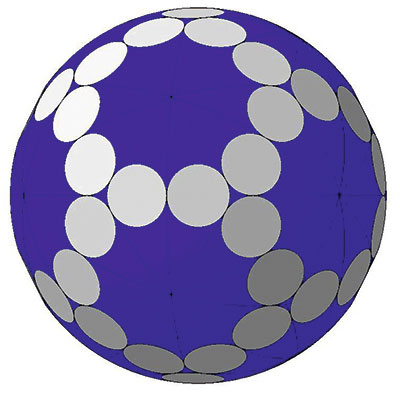 Рис. 17. Аналог триакисикосаэдра: 60 граней; 32 сферических участка. Двугранный угол 160,61°