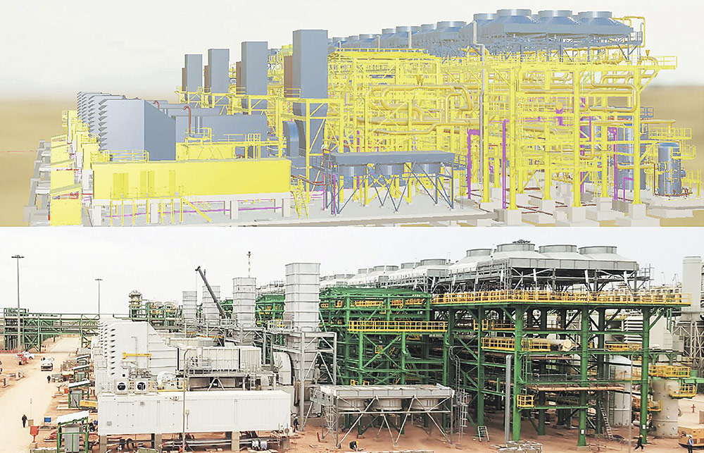 BIM-модель газокомпрессорной станции и реальная строительная площадка Bonatti в Ливийской пустыне