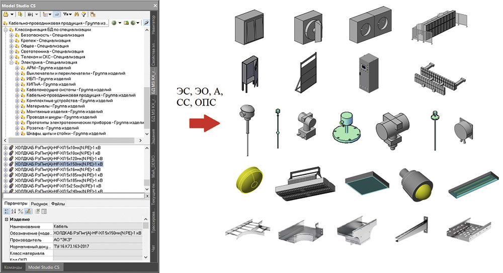 Рис. 5. База данных оборудования, изделий и материалов встроена в среду проектирования