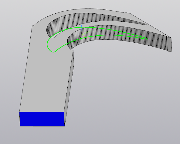 Рис. 18. 3D-модель для симуляции обдува лопаток. Грань для входа жидкости (синего цвета)