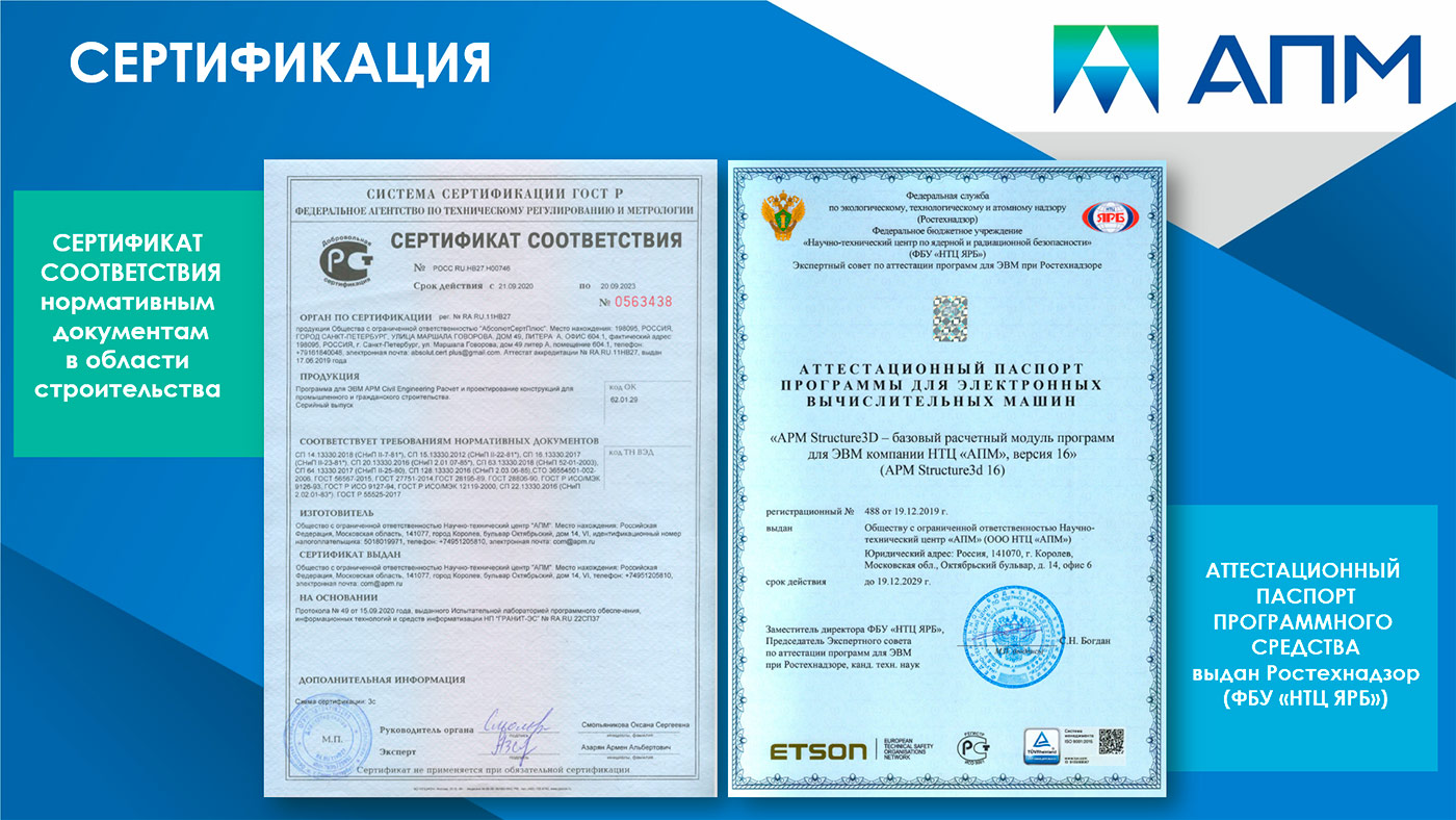 Рис. 17. Сертификаты программных продуктов APM