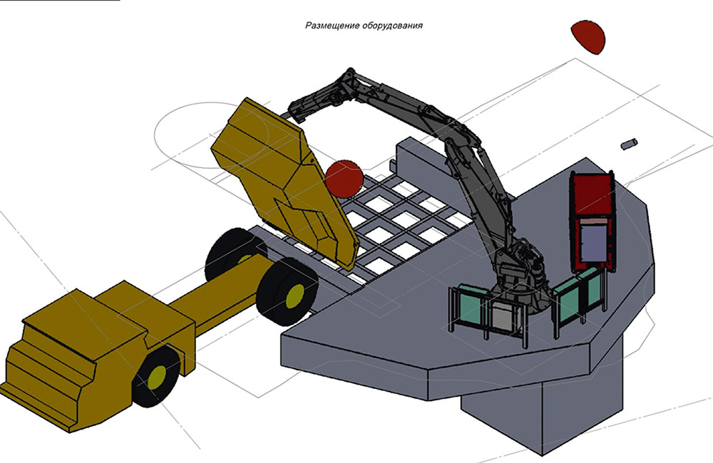 Рис. 3. 3D-cхема размещения основных аппаратных элементов cистемы в шахте