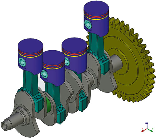 Рис. 3. Сборка кривошипно-шатунного механизма ДВС в Т-FLEX CAD