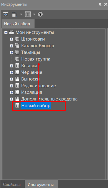 Рис. 7. Перемещение набора в группу