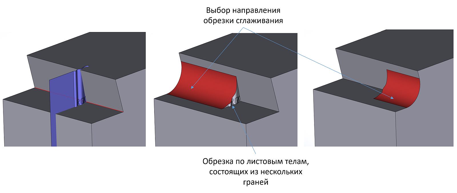 Рис. 30. Остановка сглаживания в указанном листовом теле