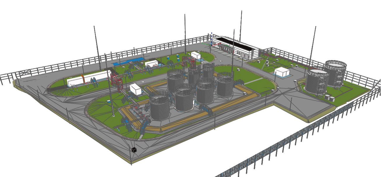 Цифровая информационная модель резервуарного парка, выполненная в Renga (Источник: InOneBuro)