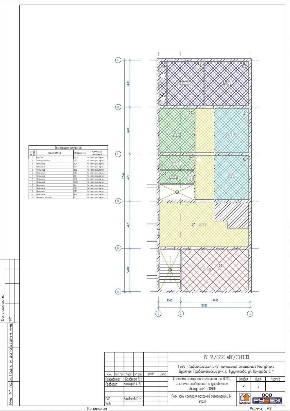 План зоны контроля пожарной 
сигнализации (–1-й этаж)