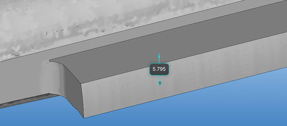 Рис. 5. Измерение стенки в конструкции модели полуфабриката